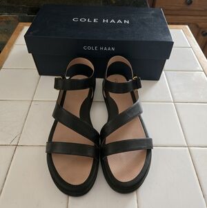 Cole Haan Mirabelle Women's Black Strappy Flat Leather Sandals
